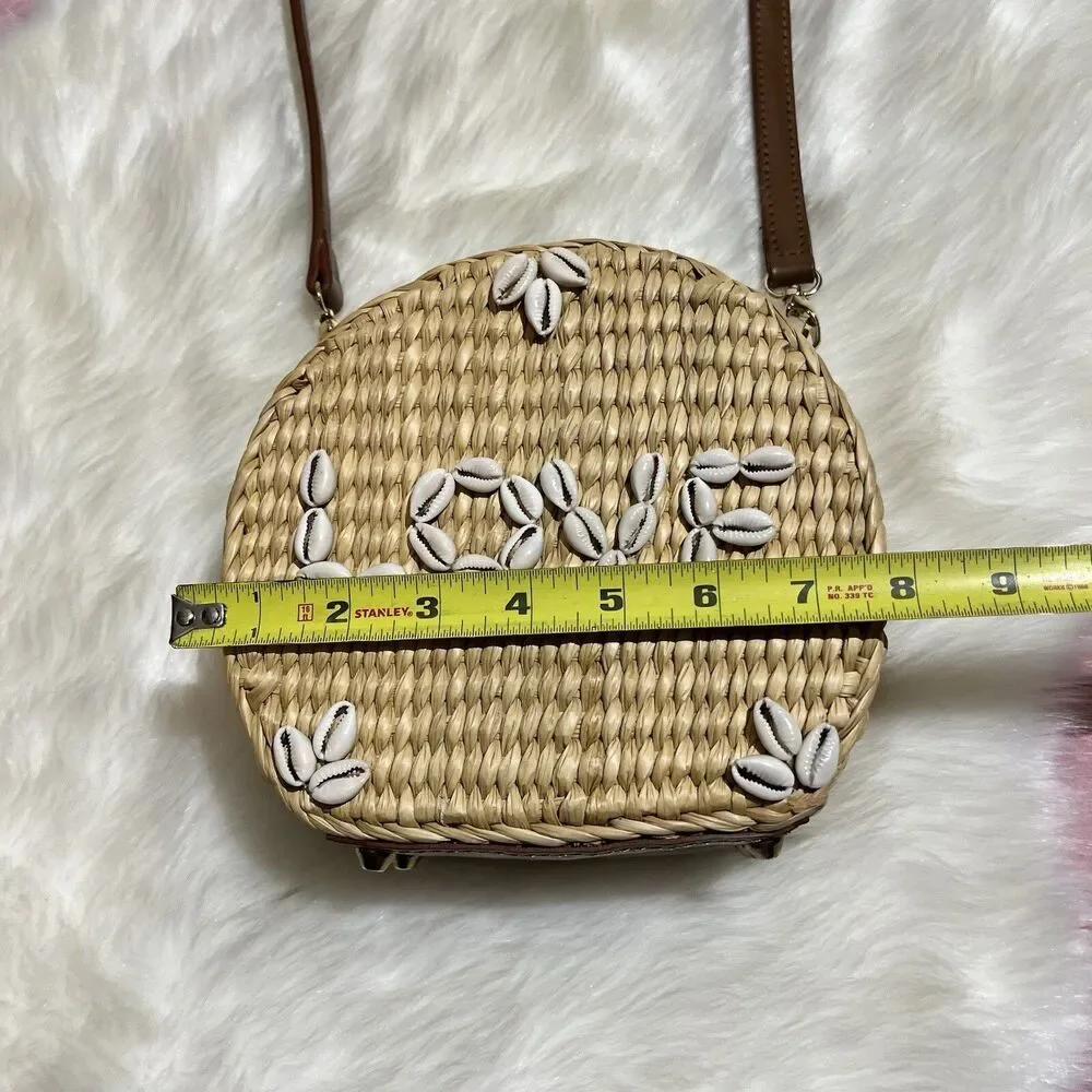 POOLSIDE x Dannijo Ariana “LOVE” Shell Rattan Circular Basket Handbag Purse